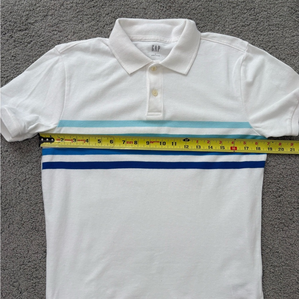 Men’s GAP Polo Shirt Cotton Short sleeves white w blue stripes Size Small - Picture 5 of 7